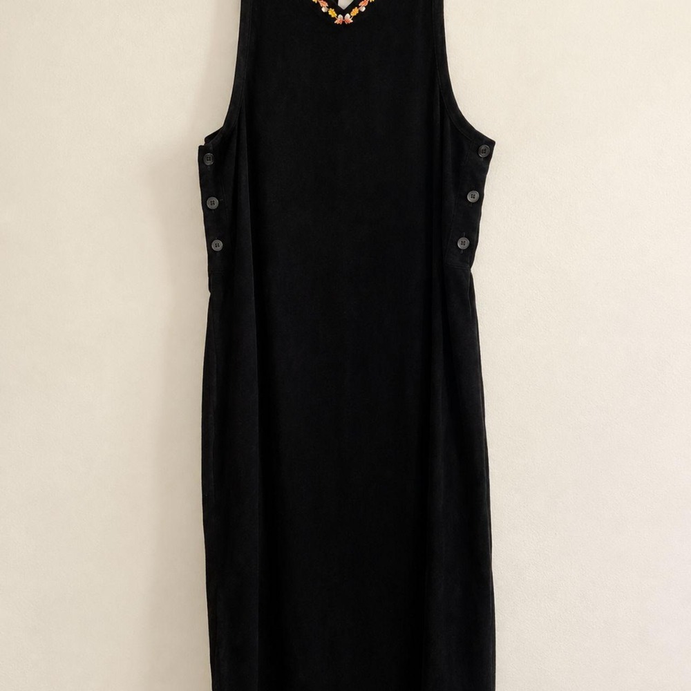 Vintage 90s Black Embroidered Sleeveless Midi Dress